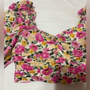 For Love And Lemons Pink and Yellow Floral Blouse